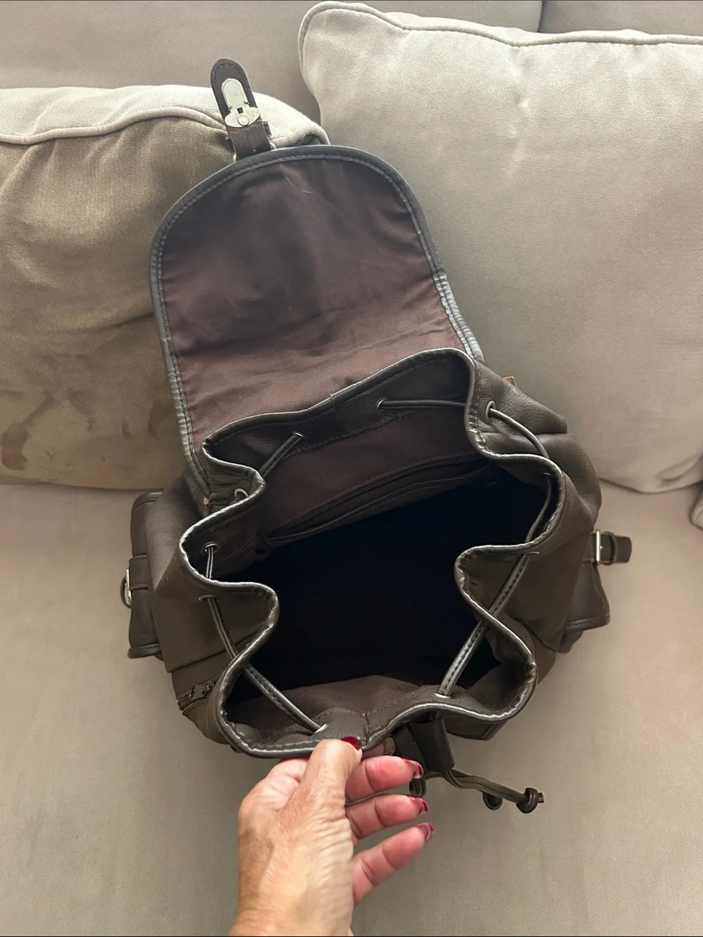 Brown Leather Men/women Backpack - Classic Drawstring Rucksack